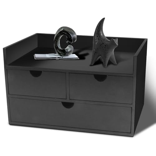 Charmewooden Desk Organizer with Drawers Countertop Drawers Organizer Tabletop Storage Organization Box Home Office Workspace Bathroom Toiletries Supplies (black with shelf) - color: Black-3 drawers with shelf