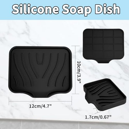 2 Pack Silicone Soap Dish with Drain, Self Draining Bar Soap Holder for Shower, Silicone Dish Soap Tray, Bathroom and Kitchen Sink Organizer, Black - color: Black