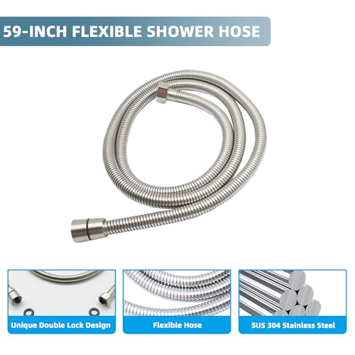 Solid Brass Handheld Shower Head Arc Design High Pressure Brushed Nickel Hand Shower Wand with Adjustable Supply Elbow Wall Connector Shower Holder and 59″ Stainless Steel Hose Set - color: Brushed Nickel