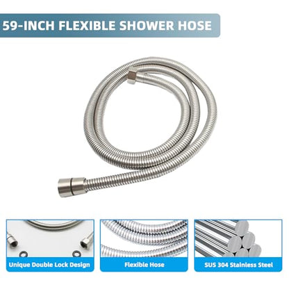 Solid Brass Handheld Shower Head Arc Design High Pressure Brushed Nickel Hand Shower Wand with Adjustable Supply Elbow Wall Connector Shower Holder and 59″ Stainless Steel Hose Set - color: Brushed Nickel