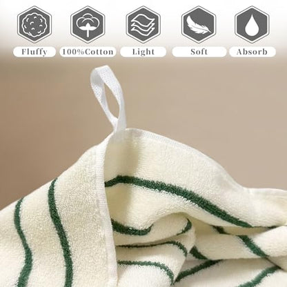 VOOVA & MOVAS Hand Towels with Loop, 100% Cotton, 13x28 in,Green Striped | 2 Pack, Ideal for Bathroom & Kitchen Daily Use, 420GSM Medium Weight, Ultra Absorbent, Soft & Durable - color: Green Stripe