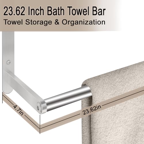 24 inch Towel Racks for Bathroom, VOTZAAQ Towel Shelf with Double Towel Bar, Stainless Steel Towel Storage for Lavatory Wall Mounted, 3-Tier Towel Hanger Towel Holder, Brushed Nickel - size: 24 Inch