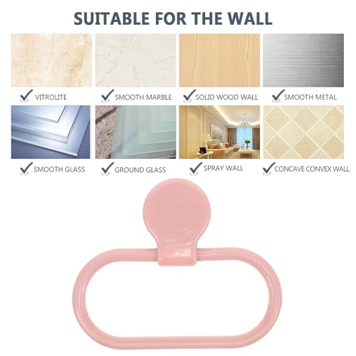 GALPADA Self-Adhesive No Drilling Towel Holder Ring for Bathroom Kitchen Abs Wall-Mounted Hand Towel Rack Easy Peel and Stick Installation Pink Design and More