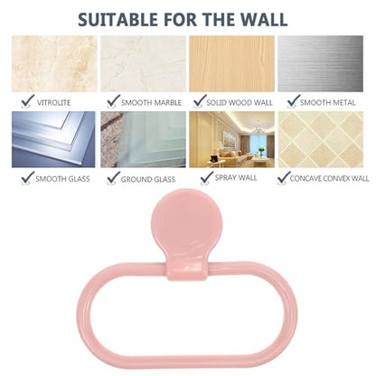 GALPADA Self-Adhesive No Drilling Towel Holder Ring for Bathroom Kitchen Abs Wall-Mounted Hand Towel Rack Easy Peel and Stick Installation Pink Design and More