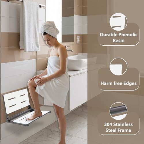 Folding Shower Seat - Wall Mount Bench for Inside Shower / ADA Bathroom Assist / 304 Stainless Steel / Phenolic Resin / Oil Rubbed Bronze / 18" x 16" - color: Oil Rubbed Bronze, size: 18 x 16