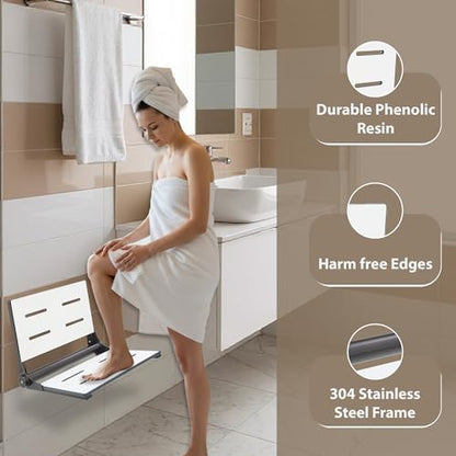 Folding Shower Seat - Wall Mount Bench for Inside Shower / ADA Bathroom Assist / 304 Stainless Steel / Phenolic Resin / Oil Rubbed Bronze / 18" x 16" - color: Oil Rubbed Bronze, size: 18 x 16