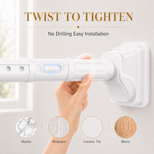 JILRON White Shower Curtain Rod 32-96in(2.66-8ft),No Drill Tension Curtain Rod,Versatile-1.26" dia,One-Click Stretch Design, Upgraded Anti-Slip Pads - color: White, size: 32-96 inch-1Pack
