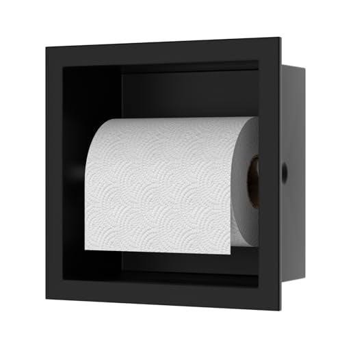 Recessed Toilet Paper Holder Build-in, in Wall Toilet Roll Holder Wall Mounted for Bathroom Renovation Stainless Steel Toilet Tissue Holder (Matte Black)