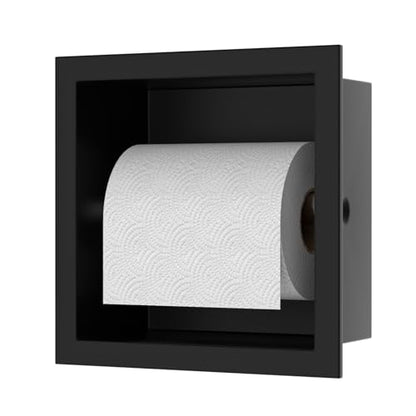 Recessed Toilet Paper Holder Build-in, in Wall Toilet Roll Holder Wall Mounted for Bathroom Renovation Stainless Steel Toilet Tissue Holder (Matte Black)
