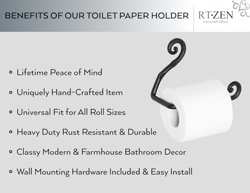 Rustic Wrought Iron Bathroom Toilet Paper Holder | Handcrafted Wall Decor Toilet Roll Holder, Wall Mount Bar, Stylish Modern Farmhouse Bathroom Decor, Metal Storage Accent - style: Swirls