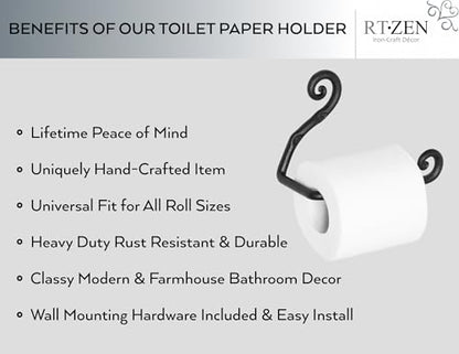 Rustic Wrought Iron Bathroom Toilet Paper Holder | Handcrafted Wall Decor Toilet Roll Holder, Wall Mount Bar, Stylish Modern Farmhouse Bathroom Decor, Metal Storage Accent - style: Swirls