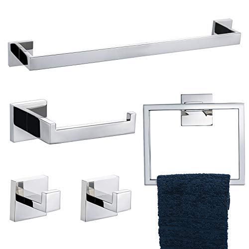 Bathroom Hardware Accessories Set Polished Chrome Towel Bar Sets Include Towel Bar Towel Holder Toilet Paper Holder Towel Hook,5 Pieces Stainless Steel Wall Mounted - color: Chrome