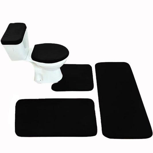 Madeals Memory Foam Long Bathroom Rug Set 5 Piece with Toilet Lid Cover and Tank Cover Set Black - color: Black, size: 20"x46"/20"x32"/Contour/Lid Cover/Tank Cover