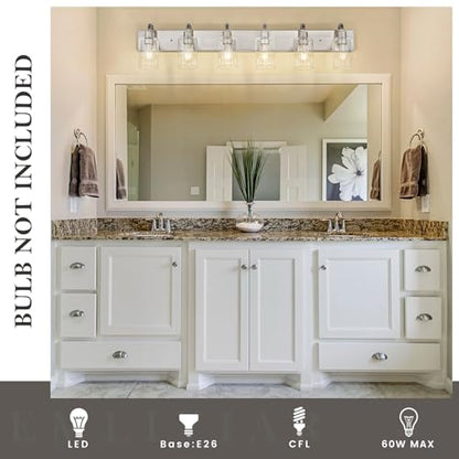 Emliviar Large Bathroom Wall Light, 6-Light Industrial Bathroom Lighting Fixtures Over Mirror, Brushed Nickel Finish with Clear Glass, YCE237B-6W BN - color: Brushed Nickel - Clear Glass, size: 6-Light