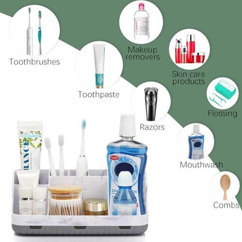 GFWARE Marble Bathroom Countertop Organizer - Detachable 7 Slots Kids Electric Toothbrush and Toothpaste Holde Drainage for Bathroom Accessories Organization Counter Vanity Storage, Grey | Detachable 7 Slots Kid Electric Toothbrush and Toothpaste Holder,