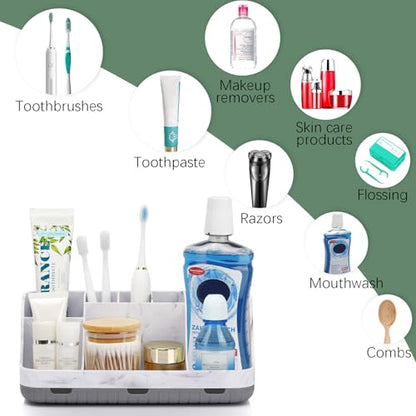 GFWARE Marble Bathroom Countertop Organizer - Detachable 7 Slots Kids Electric Toothbrush and Toothpaste Holde Drainage for Bathroom Accessories Organization Counter Vanity Storage, Grey | Detachable 7 Slots Kid Electric Toothbrush and Toothpaste Holder,