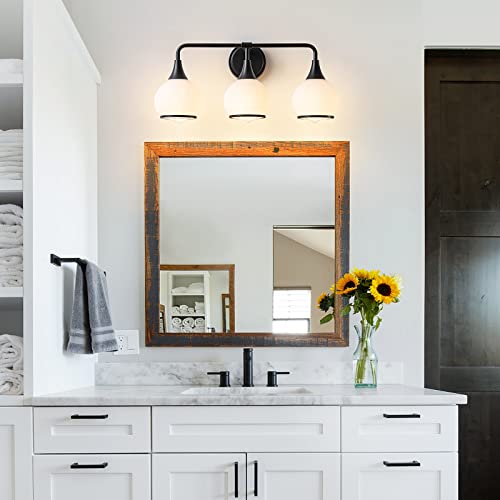 Black Bathroom Light Fixtures 3-Lights Vanity Lights with Milky White Frosted Glass Shade Bathroom Vanity Light 22.4 inch Wall Sconce Lighting Bath(Exclude E26 Bulb) - color: Black, size: 3 Light