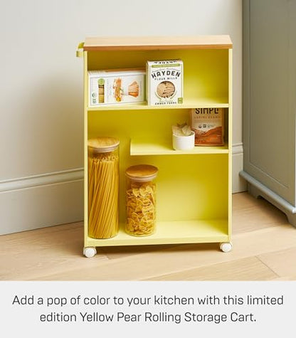 YAMAZAKI Home Bathroom Cart, Rolling Slim Utility Storage with Handle, Yellow - color: Yellow