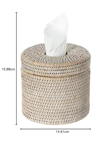 KOUBOO La Jolla Rattan Toilet Paper Holder with Lid, White Wash, Bathroom | Handwoven natural texture, freestanding design, concealed roll storage, easy-access opening, decorative bathroom accent