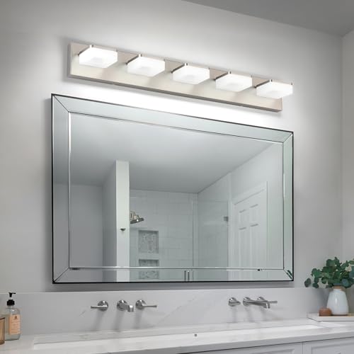 Brushed Nickel Vanity Lights for Bathroom 5 Light Vanity Lighting Fixtures for Mirror 32" Adjustable 5500K Modern LED Vanity Light Over Mirror, Bath Wall Lighting Fixtures - size: 5-Light,32Inch