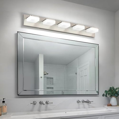 Brushed Nickel Vanity Lights for Bathroom 5 Light Vanity Lighting Fixtures for Mirror 32" Adjustable 5500K Modern LED Vanity Light Over Mirror, Bath Wall Lighting Fixtures - size: 5-Light,32Inch