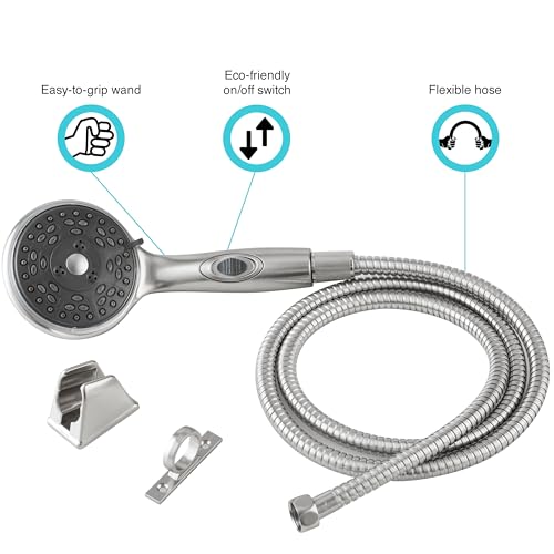 Dura Faucet DF-SA432K-SN RV Handheld Shower Wand Hose Kit (Satin Nickel) | Eco on/off switch pauses flow to save water in tight showers. Fits standard RV shower hoses. Brushed Satin Nickel. - color: Brushed Satin Nickel, size: Wand & Hose Kit