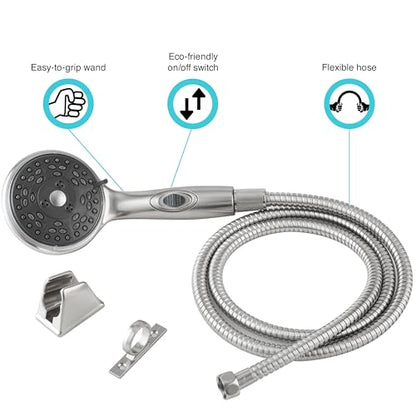 Dura Faucet DF-SA432K-SN RV Handheld Shower Wand Hose Kit (Satin Nickel) | Eco on/off switch pauses flow to save water in tight showers. Fits standard RV shower hoses. Brushed Satin Nickel. - color: Brushed Satin Nickel, size: Wand & Hose Kit