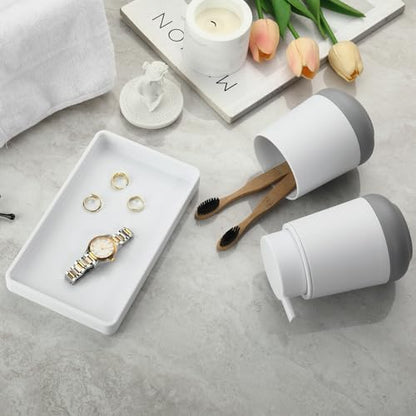 GAHEFY White Bathroom Countertop Accessories Set - Soap Dispenser and Toothbrush Holder with Silicone Boot,Vanity Tray (White Liquid) - color: White Liquid