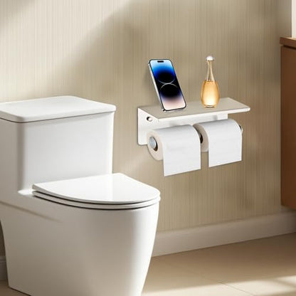 Brushed Double Paper Holder with Shelf, Toilet Roll Holder for Bathroom | Wall Mounted SUS 304 Stainless Steel Toilet Tissue Holder YIGUANXIN - color: Brushed