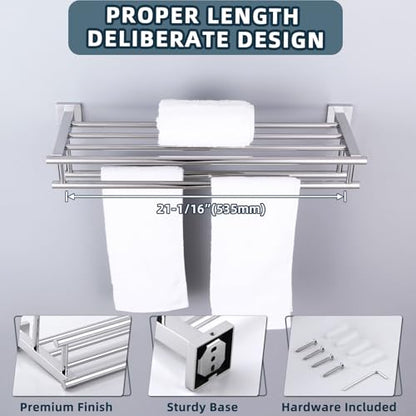 Angle Simple Bathroom Towel Rack, Towel Bar with Shelf, Polished Chrome | 23.62-In, SUS304 Stainless Steel, 2 Bars Design Separate Dry Wet Towels, Enough Space for Hanging Needs, Drill Screws Mount - color: Polished Chrome, size: 23.62-Inch
