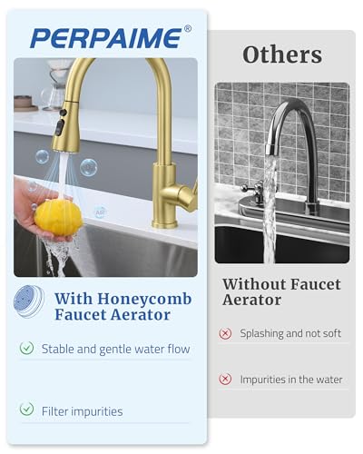 Kitchen Faucet Head Replacement, 15 Adapters, 3-Mode Pull Down Sprayer Head | 3 Functions Stream Spray Pause, Easy 5-Min Install, Pull Out Nozzle, Brushed Gold, Compatible with Moen Delta Hansgrohe - color: Brushed Gold
