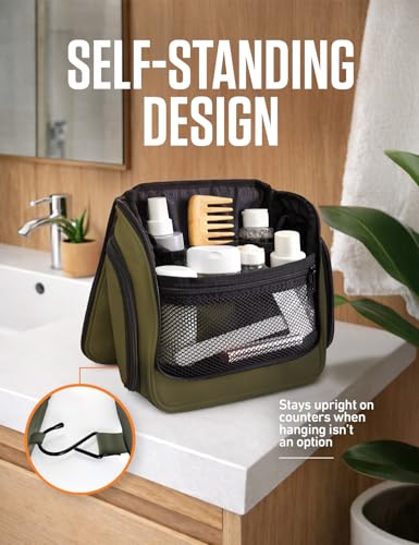 VENTURE 4TH Hanging Travel Toiletry Bag, 18 Compartments - Dark Green | Hangs on rails, hooks or doors; stands upright. Removable TSA pouch. Water-resistant Nylon 290D Twill, reinforced stitching. - color: Dark Green
