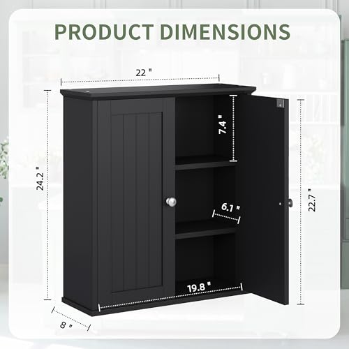 Bathroom Wall Cabinet, Bathroom Cabinet Wall Mount, Over Toilet Space Saver Storage Cabinet, Wood Medicine Cabinets, Black - color: Black