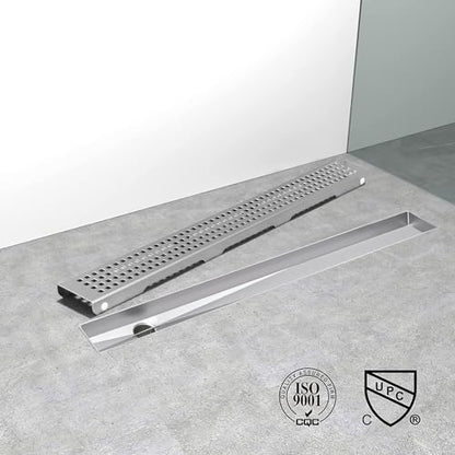48 Inch Offset Linear Shower Drain, Brushed 304 Stainless Steel | Offset Side Outlet,Easy to install,Tile-In Grate,Hair Catcher,Leveling Feet,Complete Install Kit, Removable Grate Cover - color: Brushed Grid, size: 48 inch