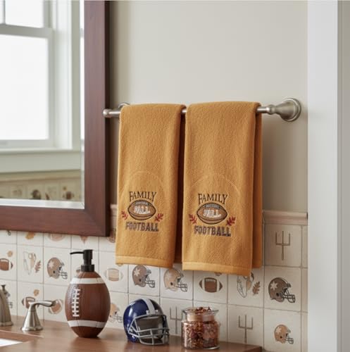 Serafina Home Fall Kitchen Bathroom Hand Football Towels, 16 x 25 inches, Set of 2, Plush Soft Rust Orange Family Football Design,100% Cotton, 16" x 25" Inches, Oeko-TEX Certified - color: Family Football
