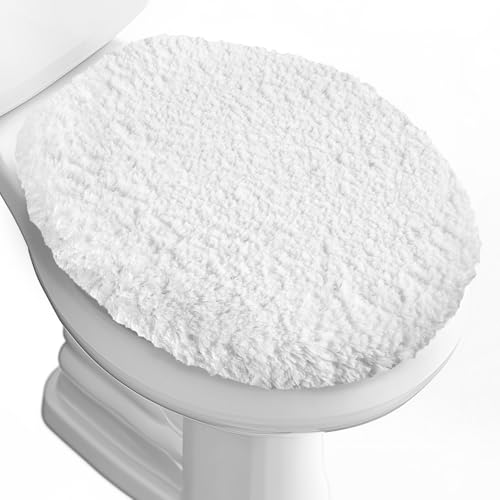 Soft Microfiber Toilet Lid Cover 17.5" x 15" Machine Washable | Solid Toilet Seat Cover Adjustable Rubber Backing Fits Most 16 -17.5" L x 14-16" W Round Oblong and Elongated Toilet Seat - color: White