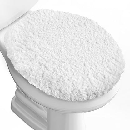 Soft Microfiber Toilet Lid Cover 17.5" x 15" Machine Washable | Solid Toilet Seat Cover Adjustable Rubber Backing Fits Most 16 -17.5" L x 14-16" W Round Oblong and Elongated Toilet Seat - color: White