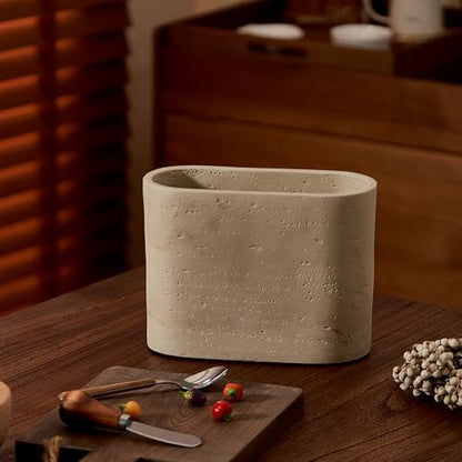Natural Travertine Textures Mini Trash Can, Small Counter Rectangle Trash Can for Bathroom Kitchen Table Desk, Tiny Waste Basket for Vanity - Silicone Pad Anti Scratch, Non-Slip (Made of Resin) - color: Rectangle Travertine