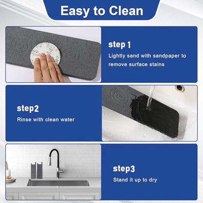 Sink Splash Guard Stone PNLLDDCN Non-Slip Diatom Mud Behind Faucet Mat For Kitche Countern & Draining Mat，Instant Drying Tray Stone For Bathroom Counter[Dark Gray, 24" X 4"] (1)