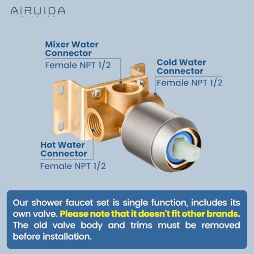 Airuida Brushed Nickel Shower Faucet Set,8 Inch Shower Valve Kit | Square Showerhead,Female Thread Rough-in Valve,Bathroom Rain Shower System,Single Function Handle - color: Brushed Nickel