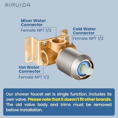 Airuida Brushed Nickel Shower Faucet Set,8 Inch Shower Valve Kit | Square Showerhead,Female Thread Rough-in Valve,Bathroom Rain Shower System,Single Function Handle - color: Brushed Nickel