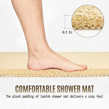 32 * 24in Shower Mat Bathtub Mat Non Slip | Bathmats Non Slip, Quick Drying Foot Scrubber Loofah Mats for Inside Shower, Tub, Bathroom, Home, Beige - color: Beige, size: 32" x 24" (Rectangular)