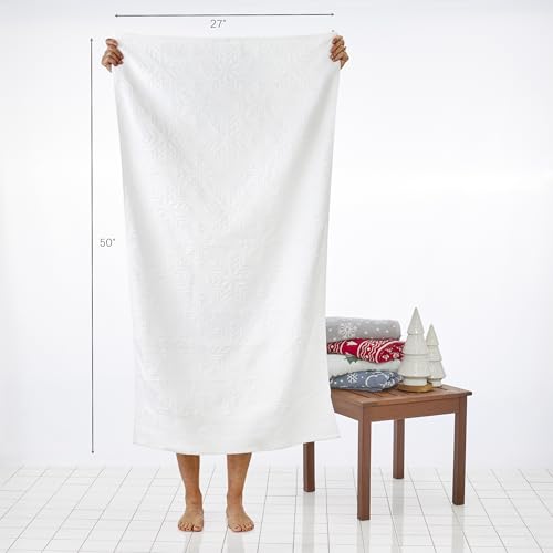 SKL Home Christmas/Winter Subtle Snowflakes Bath Towel, 100% Cotton, White | 550 GSM. Soft & absorbent. Textured jacquard pattern. Great for use in the bathroom, kitchen or bar & gifting. - color: Subtle Snowflakes, style: Bath Towel