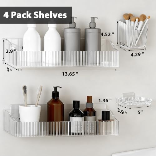 Acrylic Shower Caddy Adhesive, 4 Pack No Drilling Clear Bathroom Organizer Wall Shelf with Soap & Toothbrush Holder, Strong Stick for Shower Shelves Bathroom Storage rack - style: Acrylic Shower Caddy