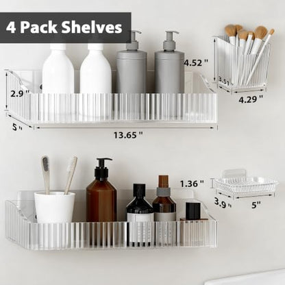 Acrylic Shower Caddy Adhesive, 4 Pack No Drilling Clear Bathroom Organizer Wall Shelf with Soap & Toothbrush Holder, Strong Stick for Shower Shelves Bathroom Storage rack - style: Acrylic Shower Caddy
