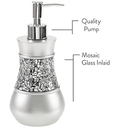Creative Scents Crackled Glass Silver Hand Soap Dispenser for Bathroom, | Decorative Countertop Lotion Dispenser, Elegant Liquid Soap Dispenser with Sturdy Pump for Classic Bathroom Décor - style: Soap Dispenser