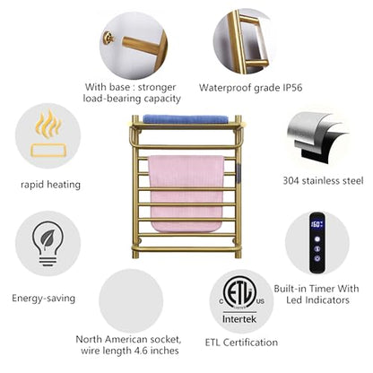Gold Wall Mounted Heated Towel Rack, Gold Towel Warmer Rack for Bathroom, Timer & Temperature Control Electric Towel Drying Rack with Top Shelf (14 Bars with Top Shelf Brushed Gold A, Hardwired) - color: 14 Bars With Top Shelf Brushed Gold a, size: Hardwi