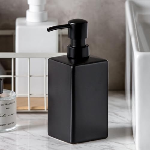 Lotion Dispenser Matte Soap Dispenser Ceramic Lotion for Bathroom Countertop Dish Soap Pump - color: Matte Black, size: Square