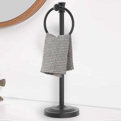 Hoimpro Hand Towel Holder Free Standing Towel Bar Matte Black | Hanging Floor Hand Towel Rack Ring, for Bathroom Kitchen Vanity Countertops, Hardware Accessories SUS 304 Heavy-Duty Base - color: Black