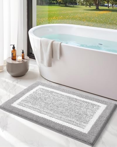 Color&Geometry Simple and Stylish Long Bathroom Rugs Runner Non Slip, 24"x59" Gray Bath Runner Rug, Absorbent, Soft, Washable, Microfiber Bath Mat Bathroom Carpet | Non Slip Bath Runner Rug, Absorbent, Soft, Washable, Microfiber Bath Mat Bathroom Carpet -